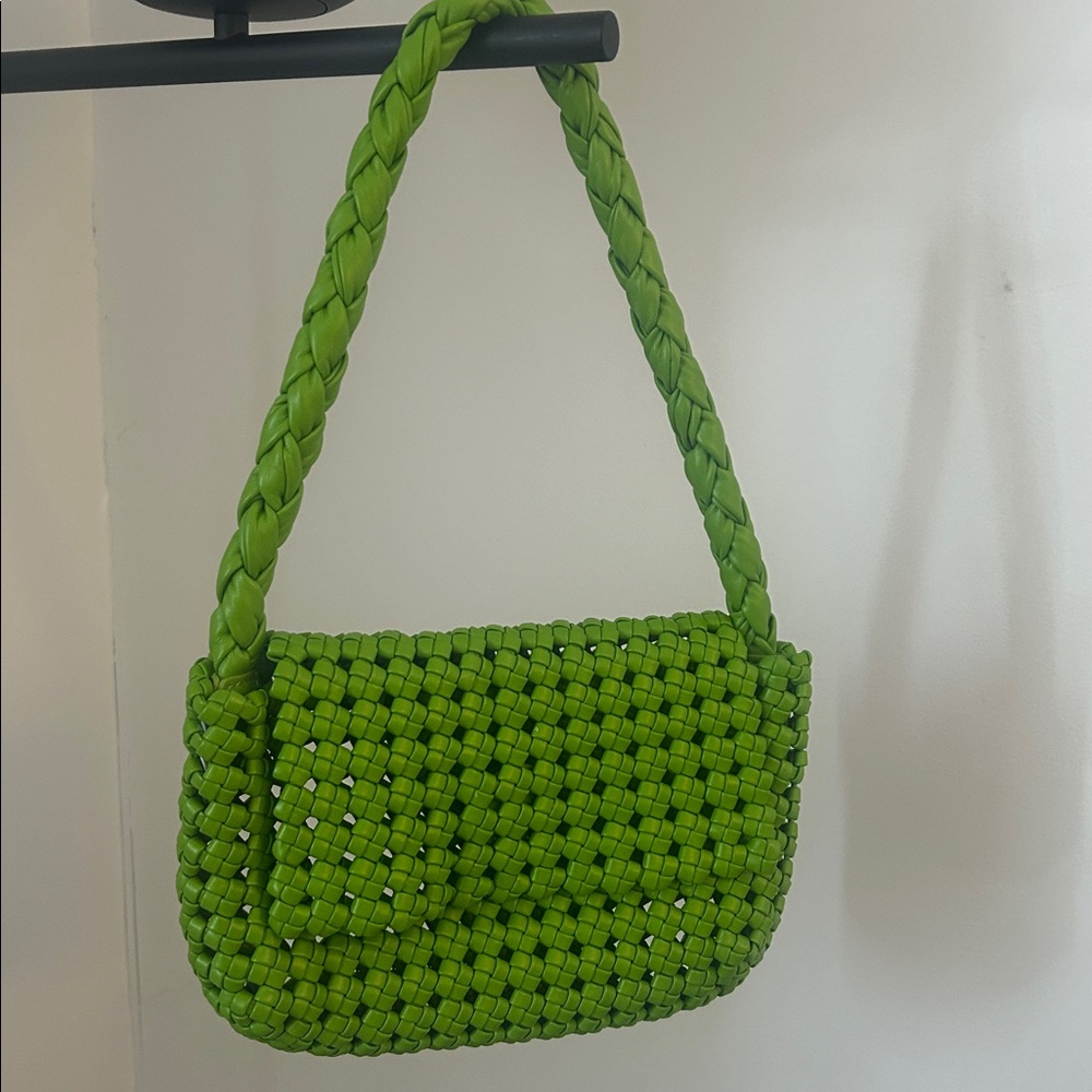 Green Woven Mini Shoulder Bag